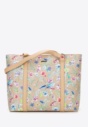 Women's faux leather shopper bag with floral print