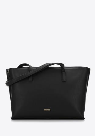 Faux leather shopper bag, black, 97-4Y-512-1, Photo 1