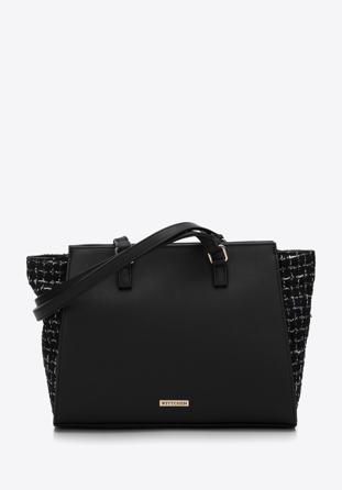 Shopper bag with boucle detail, black, 97-4Y-750-1, Photo 1