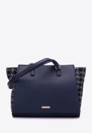 Shopper bag with boucle detail, navy blue, 97-4Y-750-1, Photo 1