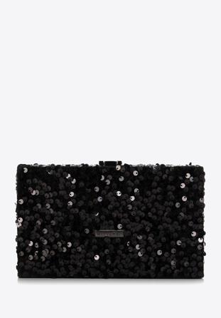Sequin clutch bag with a chain shoulder strap, black, 98-4Y-025-1, Photo 1