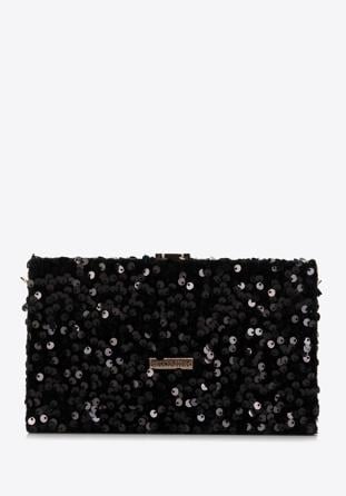 Sequin clutch bag with a chain shoulder strap, black-gold, 98-4Y-025-1G, Photo 1