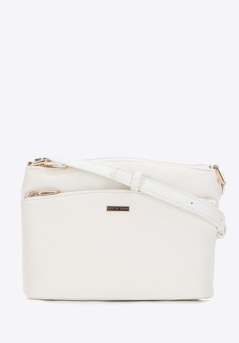 Women's crossbody bag with front pocket, white, 98-4Y-216-1, Photo 1