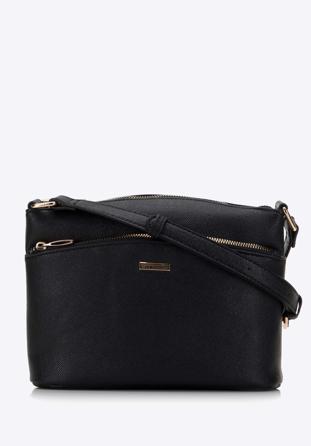 Women's crossbody bag with front pocket, black, 98-4Y-216-1, Photo 1