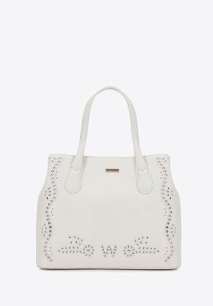 Faux leather tote bag with a cut-out pattern, off white, 98-4Y-502-0, Photo 1
