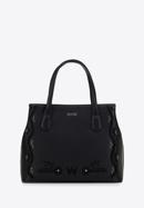 Faux leather tote bag with a cut-out pattern, black, 98-4Y-502-1, Photo 1