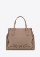 Faux leather tote bag with a cut-out pattern, beige, 98-4Y-502-0, Photo 1