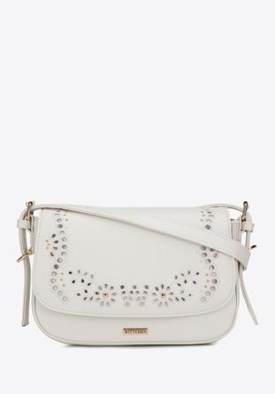 Women's faux leather crossbody bag in with decorative embellishment, white, 98-4Y-504-0, Photo 1