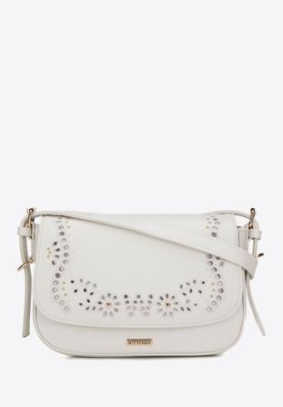 Women's faux leather crossbody bag in with decorative embellishment, white, 98-4Y-504-0, Photo 1