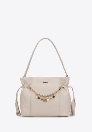 Faux leather hobo bag with decorative jewellery detail, light beige, 98-4Y-507-0, Photo 1