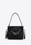 Faux leather hobo bag with decorative jewellery detail, black, 98-4Y-507-0, Photo 1