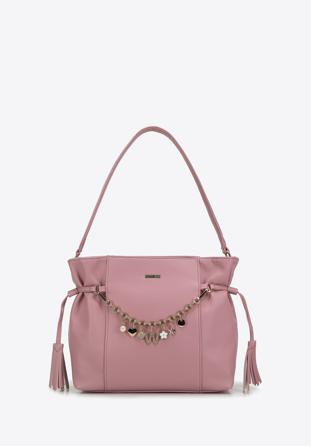 Faux leather hobo bag with decorative jewellery detail, pink, 98-4Y-507-P, Photo 1
