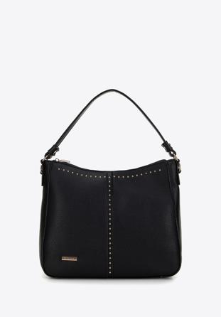 Faux leather studded hobo bag, black, 98-4Y-603-1, Photo 1