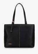 Faux leather shopper bag with studded trim, black, 98-4Y-604-9, Photo 1