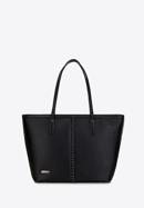 Faux leather shopper bag with braided detail, black, 98-4Y-606-0, Photo 1