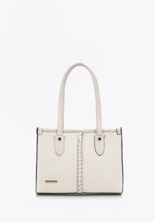 Small faux leather shopper bag with braided detail, nude, 98-4Y-607-0, Photo 1