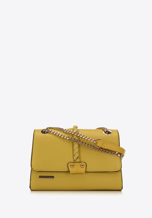 Faux leather flap bag with braided detail, lime, 98-4Y-608-1, Photo 1