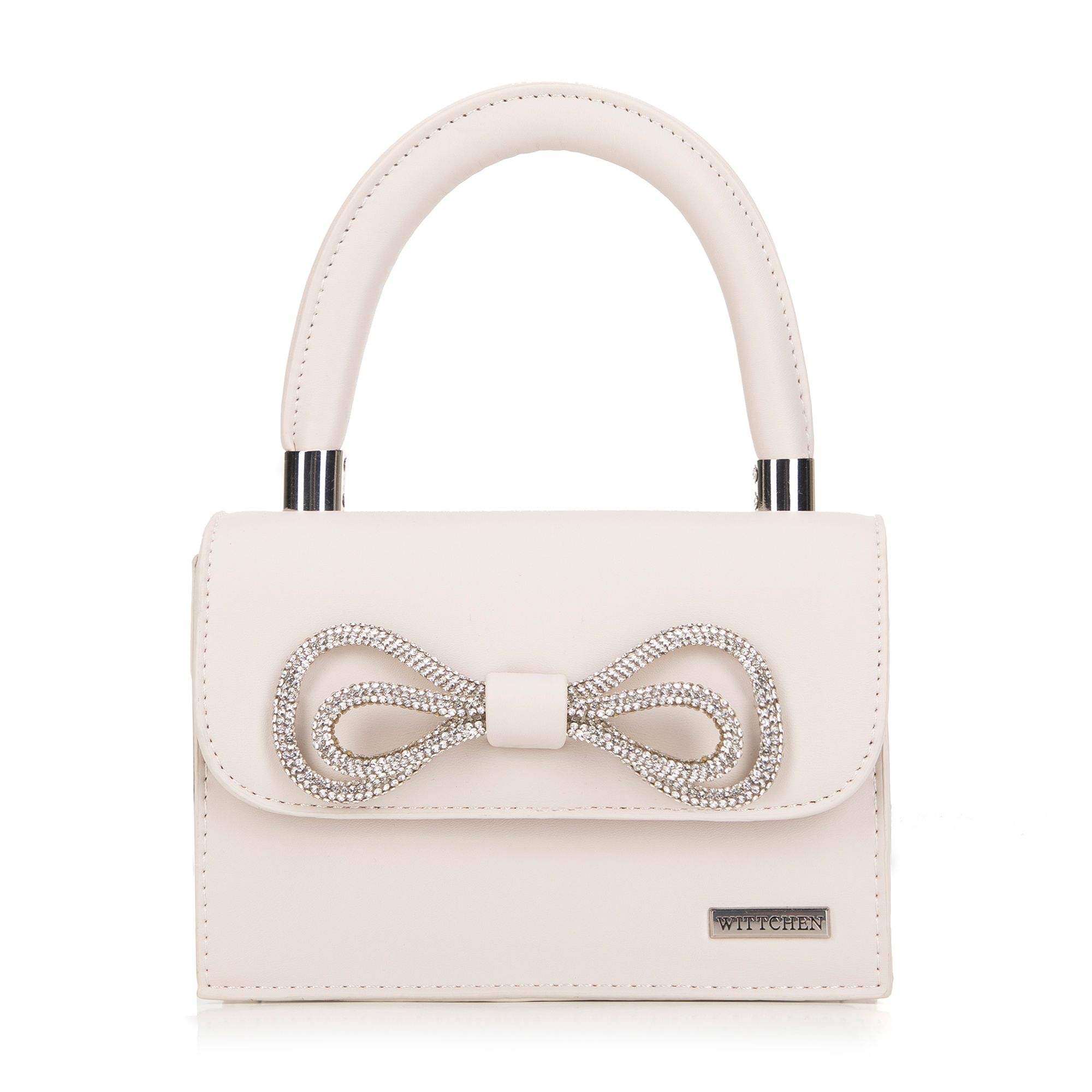 Damski kuferek z błyszczącą klamrą kremowy 99-4Y-227-0