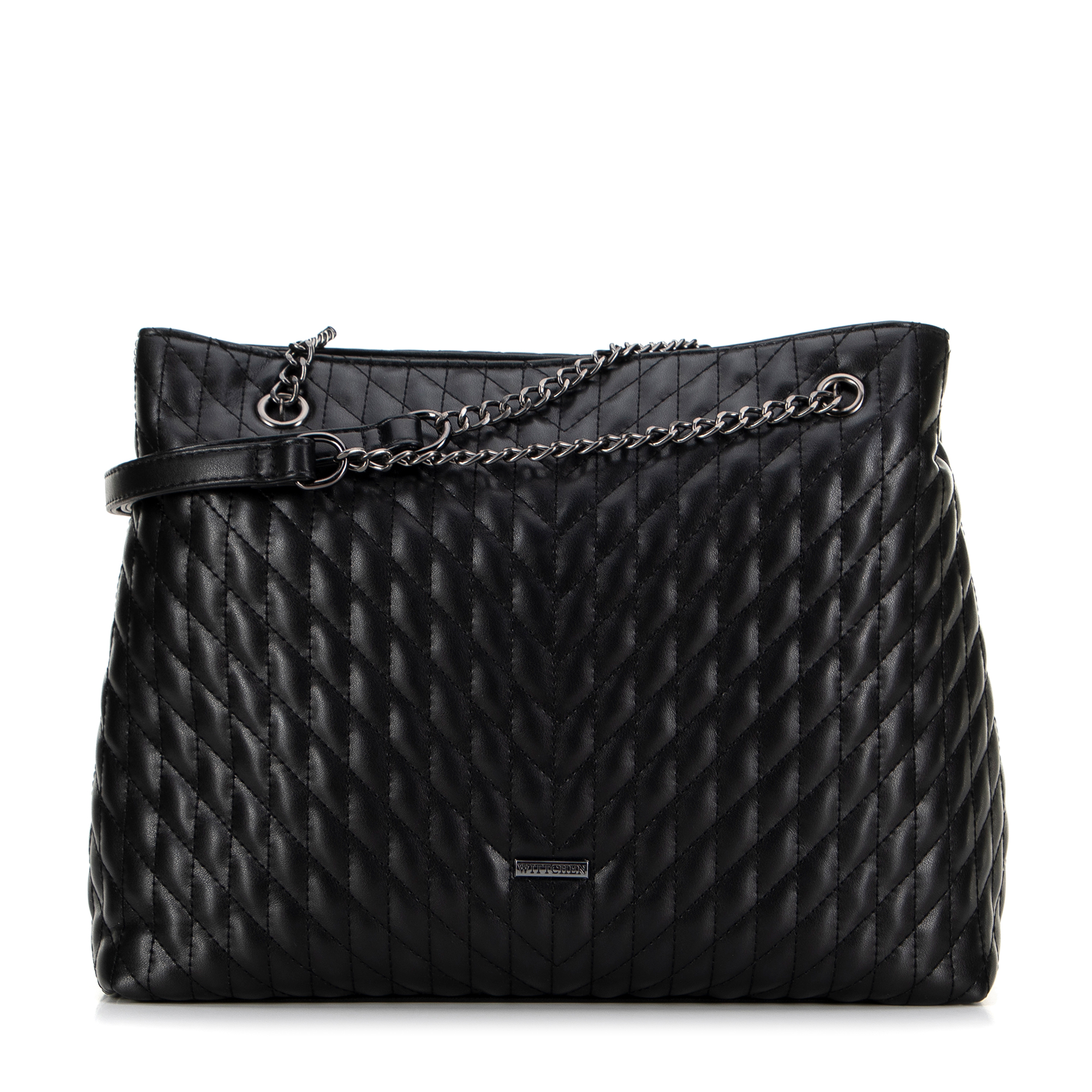 Shopper kabelka z ekokože s geometrickým prešívaním čierna 99-4Y-603-1