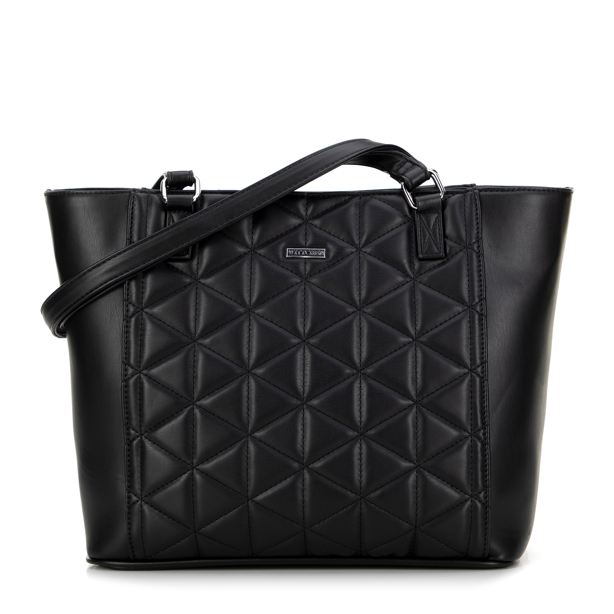 Shopper kabelka z ekokože s geometrickým vzorom čierna 99-4Y-606-1