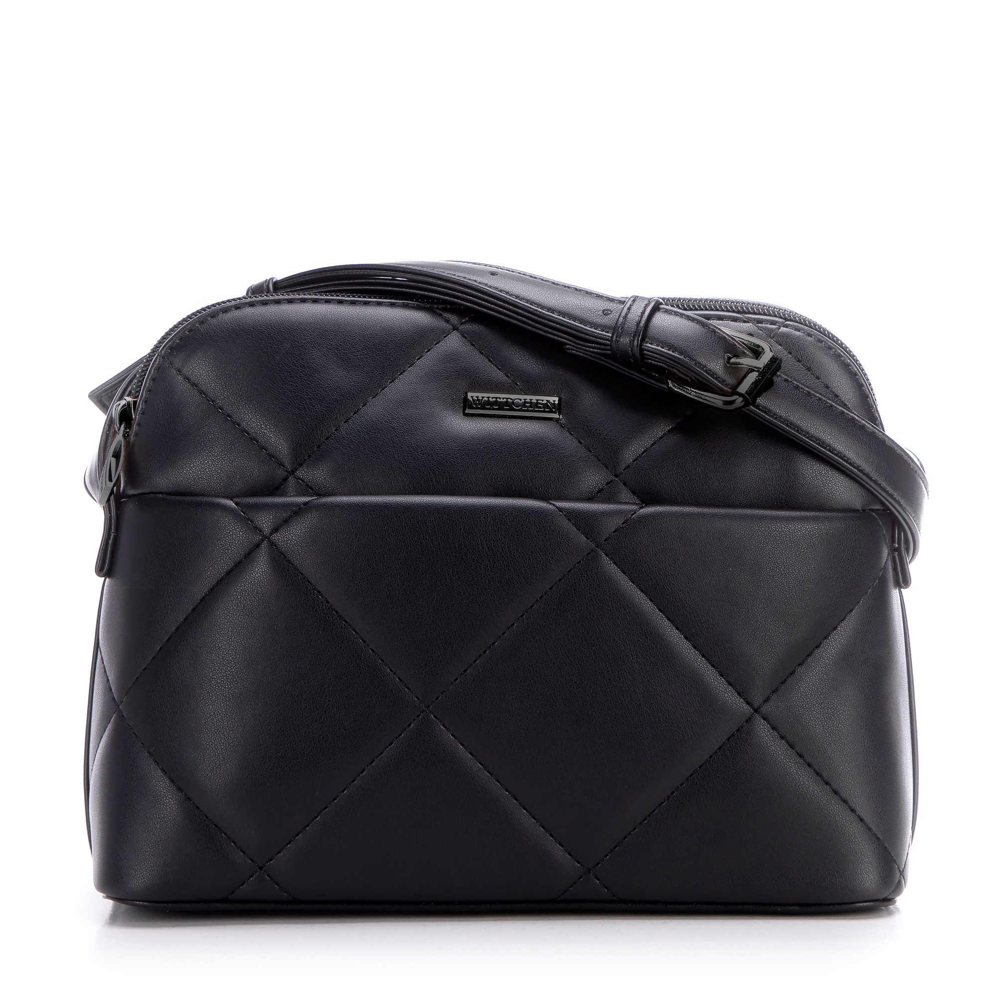 Dámska crossbody kabelka s prešívaním z ekokože čierno-grafitová 99-4Y-611-1C