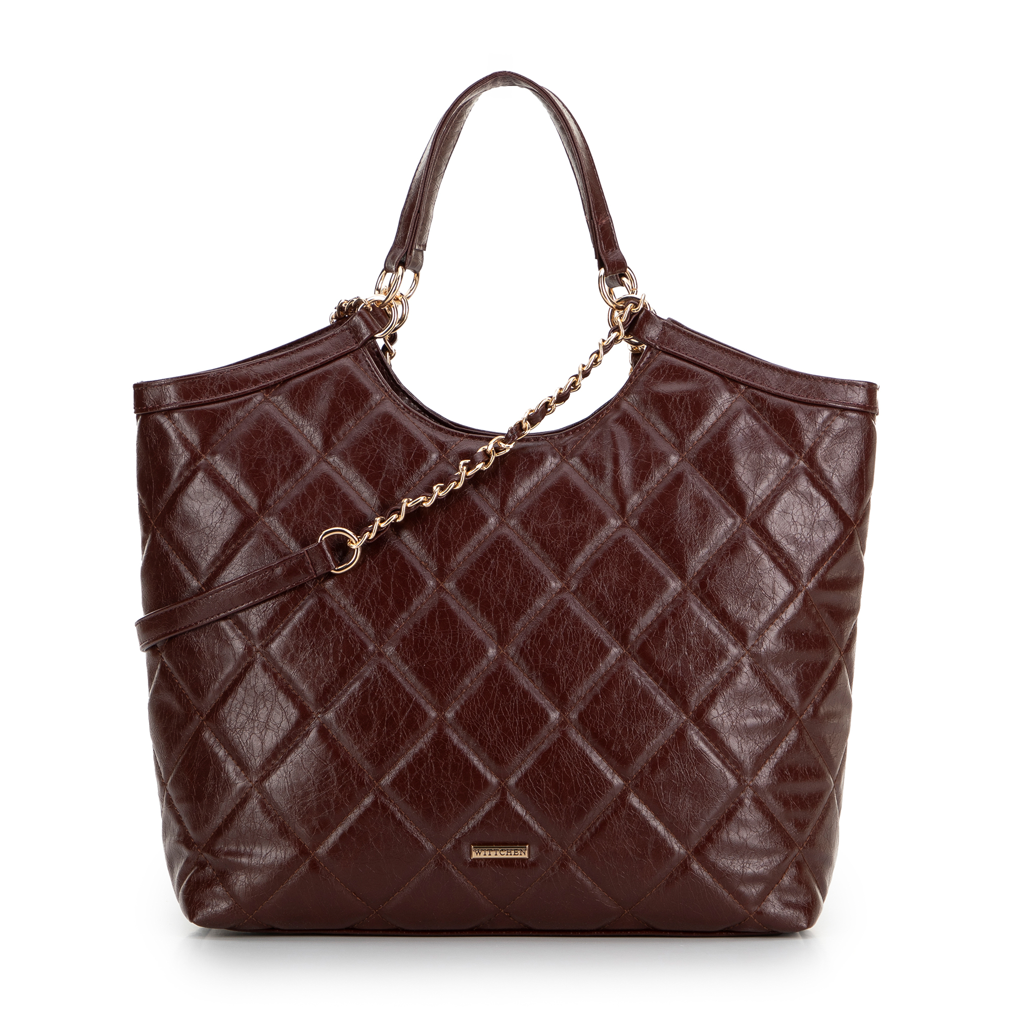 Dámska shopper kabelka z ekokože s geometrickým prešívaním bordová 99-4Y-624-3