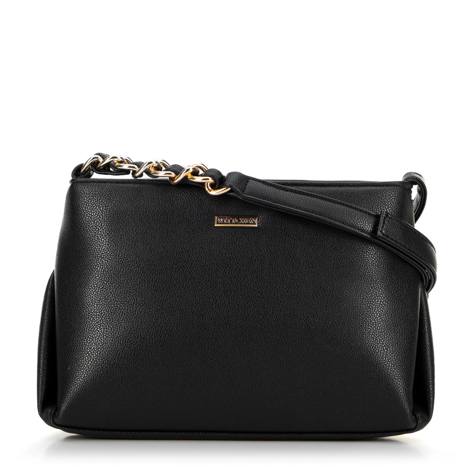 Dámska crossbody kabelka z ekologickej kože s retiazkou čierna 99-4Y-633-1