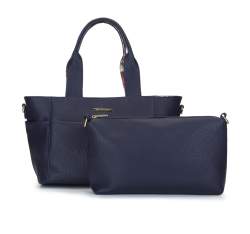 2-in-1 tote bag with floral lining, navy blue, 92-4Y-212-N, Photo 1