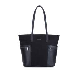 Faux leather shopper bag, black, 93-4Y-502-1, Photo 1