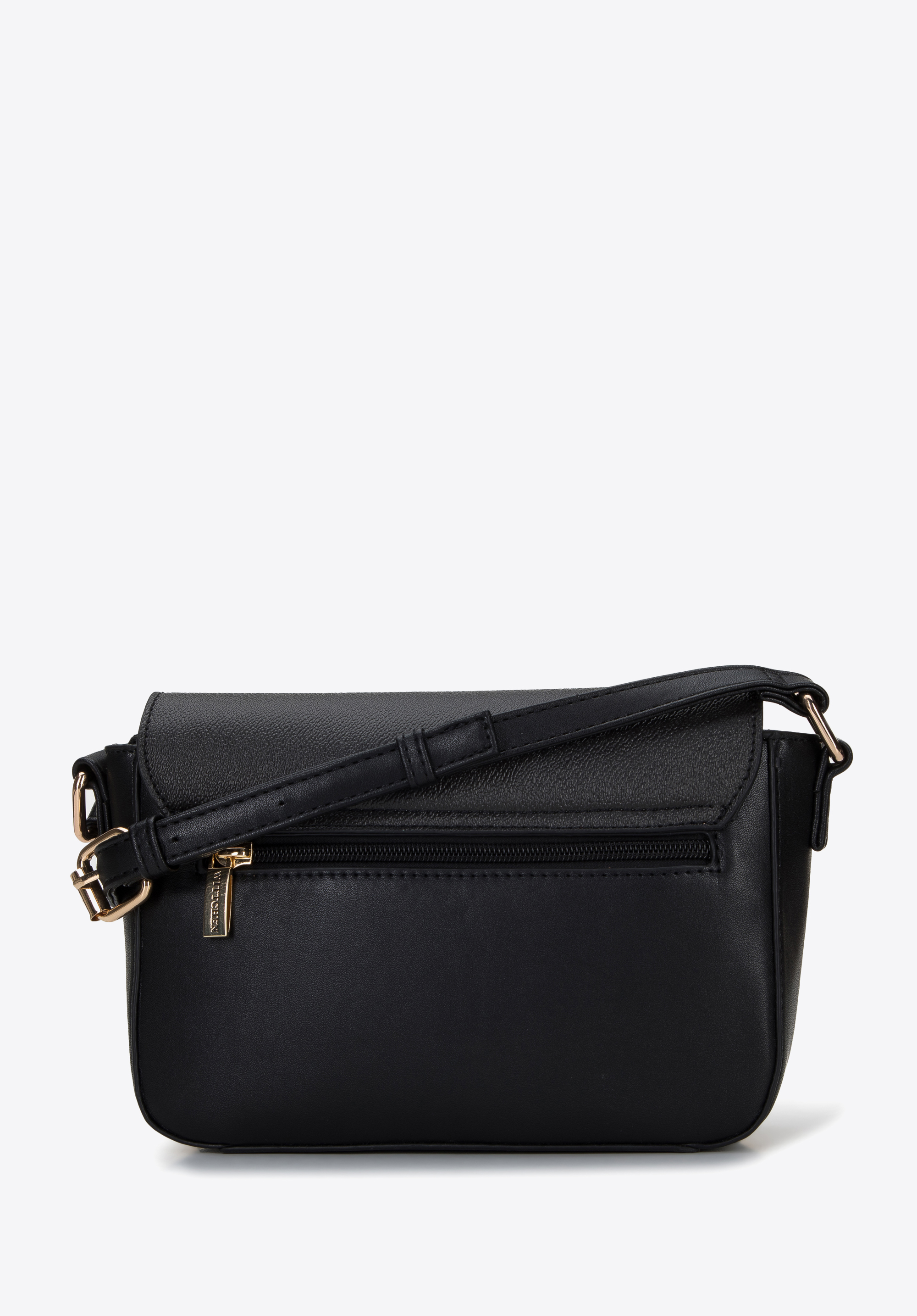 Women's faux leather crossbody bag with floral print, black, 96-4Y-203-1, Photo 1