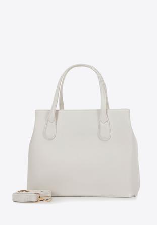 Faux leather tote bag with a cut-out pattern, off white, 98-4Y-502-0, Photo 1