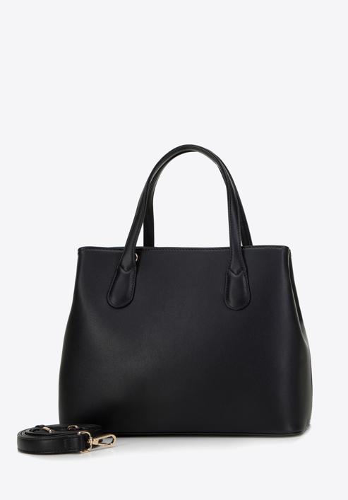 Faux leather tote bag with a cut-out pattern, black, 98-4Y-502-1, Photo 2