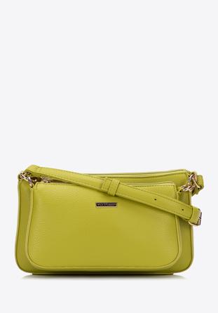 Women's double faux leather crossbody bag with a decorative chain shoulder strap, lime, 98-4Y-508-Y, Photo 1