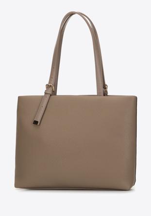 Faux leather shopper bag with studded trim, beige, 98-4Y-604-9, Photo 1