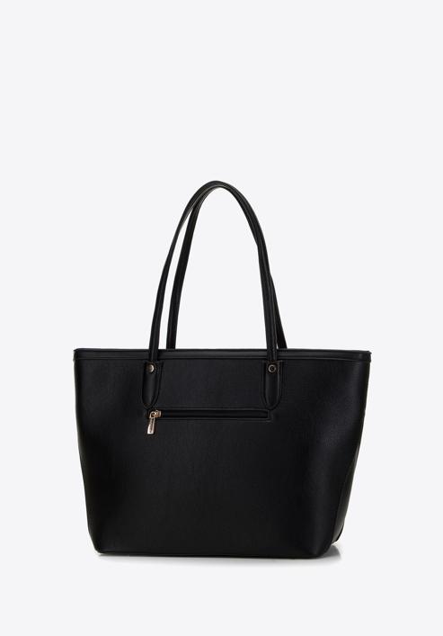 Faux leather shopper bag with braided detail, black, 98-4Y-606-0, Photo 2
