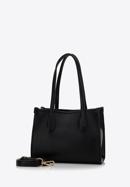 Small faux leather shopper bag with braided detail, black, 98-4Y-607-1, Photo 2