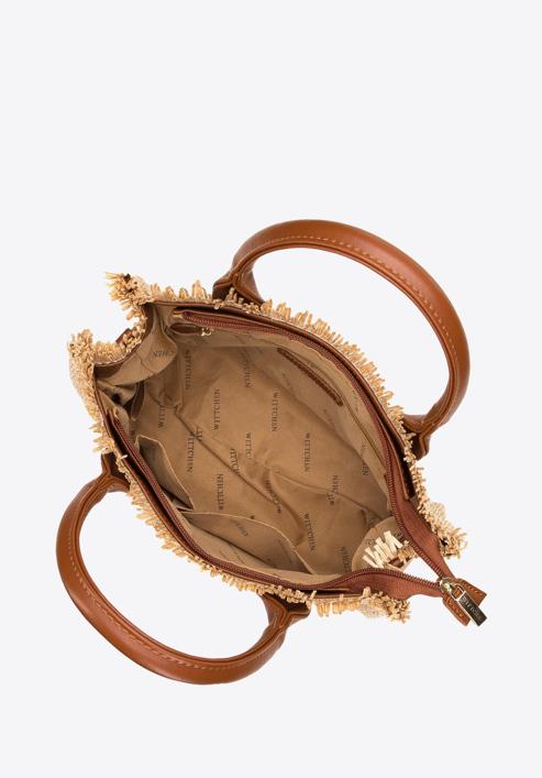 Torebka kuferek z plecionki, beżowo-brązowy, 98-4Y-402-91, Zdjęcie 3