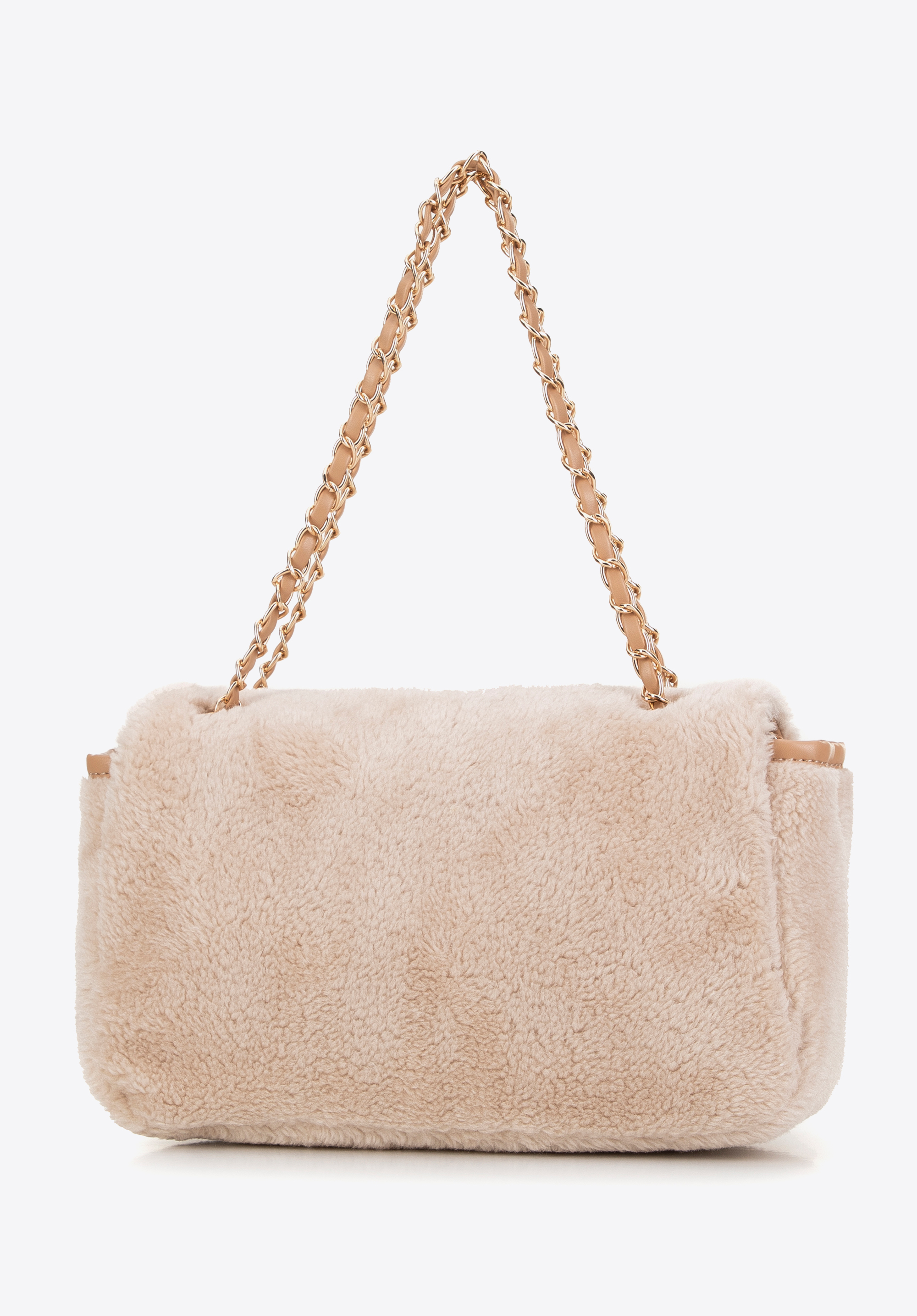 Women s beige teddy faux fur flap bag I WITTCHEN