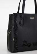 Faux leather tote bag with a cut-out pattern, black, 98-4Y-502-1, Photo 4