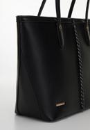 Torebka shopperka z ekoskóry z wypukłą plecionką, czarny, 98-4Y-606-0, Zdjęcie 4