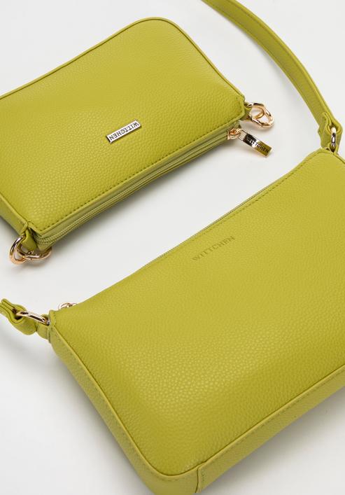 Women's double faux leather crossbody bag with a decorative chain shoulder strap, lime, 98-4Y-508-Y, Photo 5