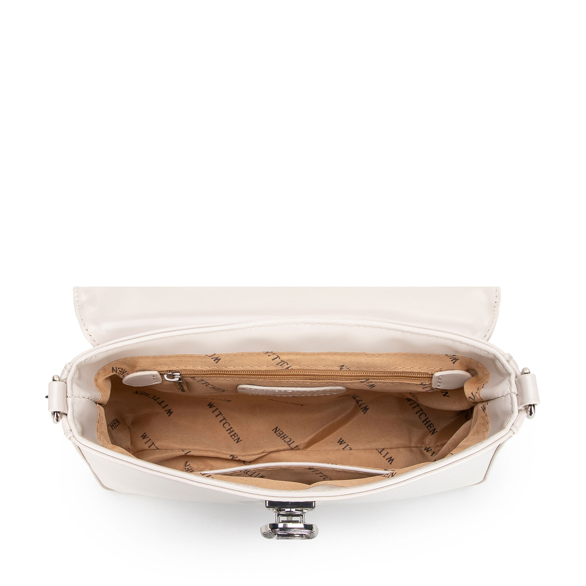 Dámska crossbody kabelka Wittchen z imitácie kože s retiazkovým detailom a čistým vzhľadom, Vyberte variant krémová
