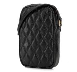 Quilted leather vertical cross body bag, black, 92-2E-314-1, Photo 1