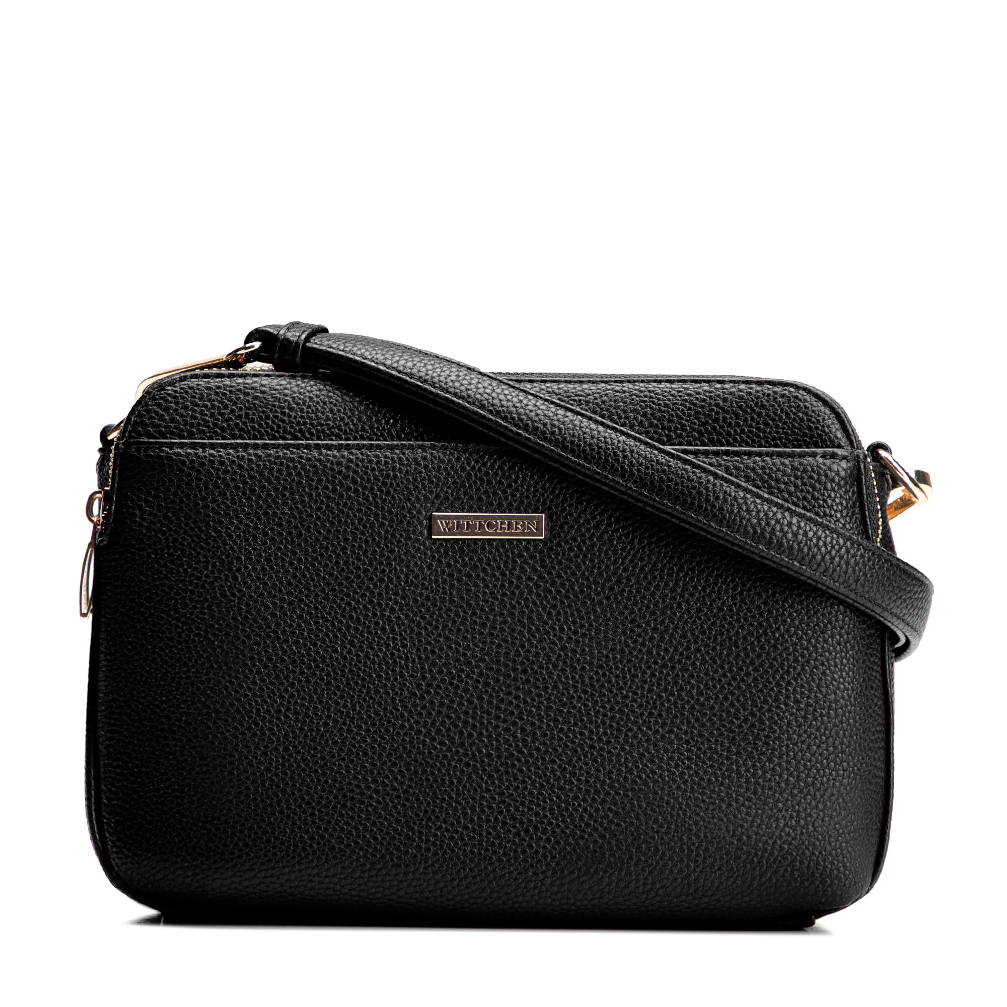 Čierna trojkomorová crossbody kabelka z imitácie kože s predným vreckom 29-4Y-020-B1, Vyberte variant čierna