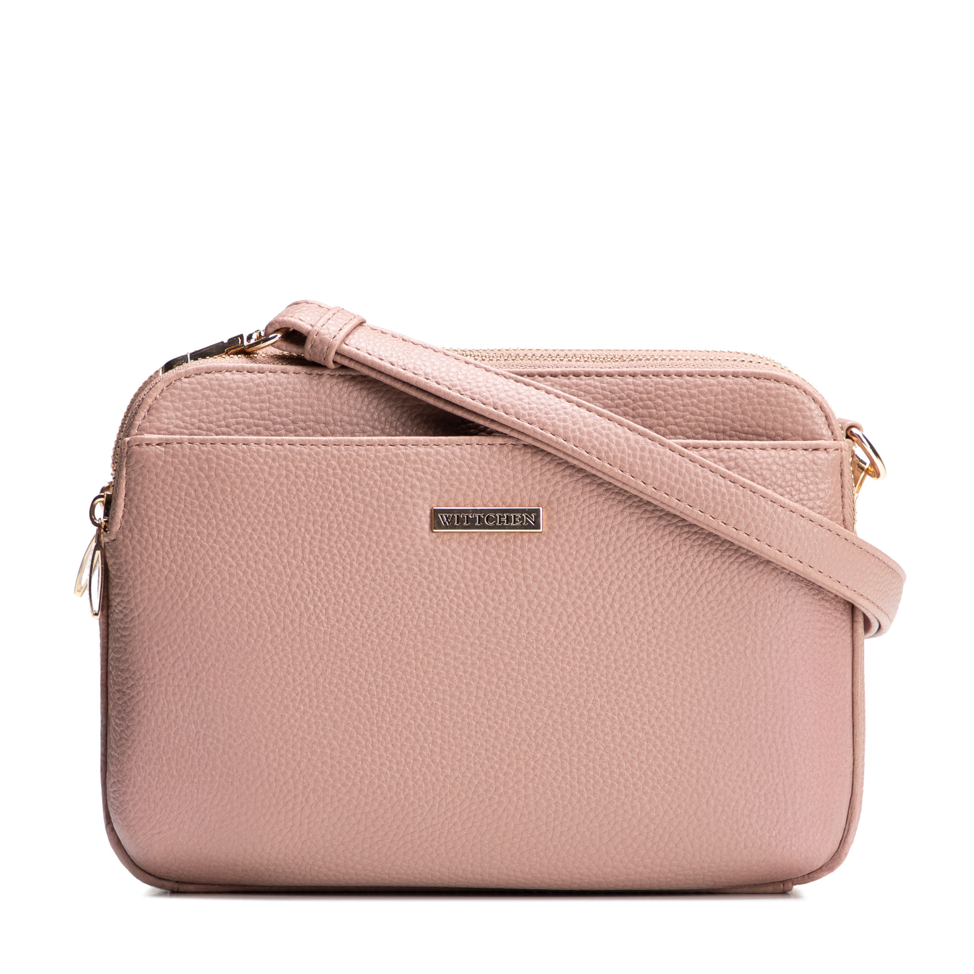 Ružová trojkomorová crossbody kabelka z imitácie kože s predným vreckom 29-4Y-020-B5, Vyberte variant ružová