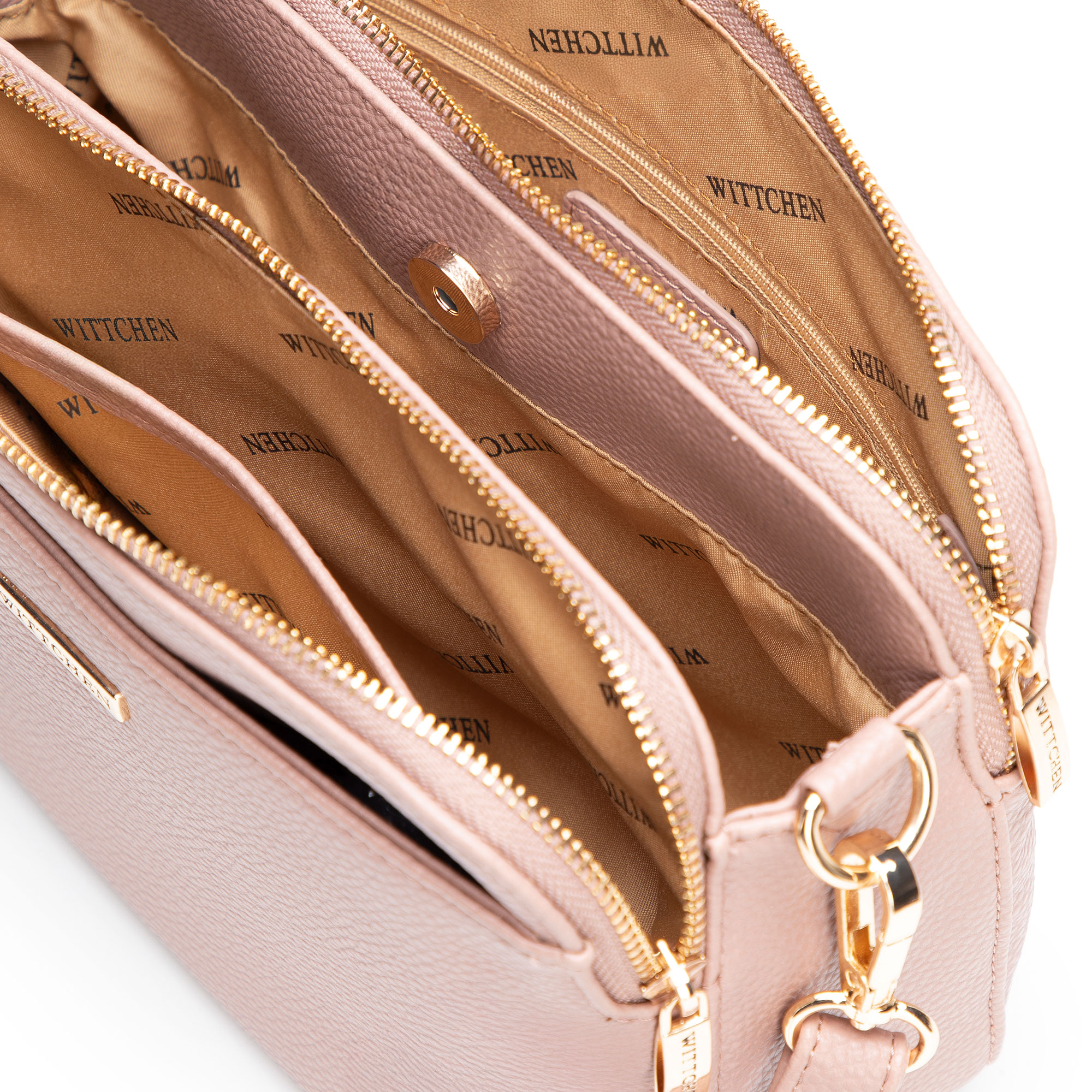 Ružová trojkomorová crossbody kabelka z imitácie kože s predným vreckom 29-4Y-020-B5, Vyberte variant ružová