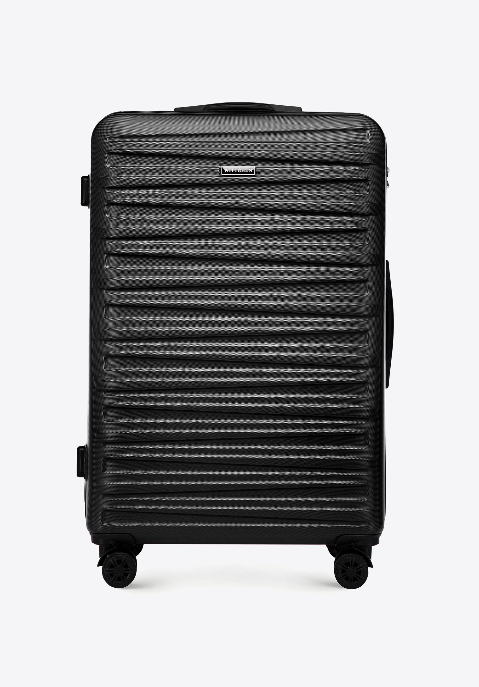 Duża walizka z ABS-u w poziome tłoczenie, czarny, 56-3A-003-11, Zdjęcie 1