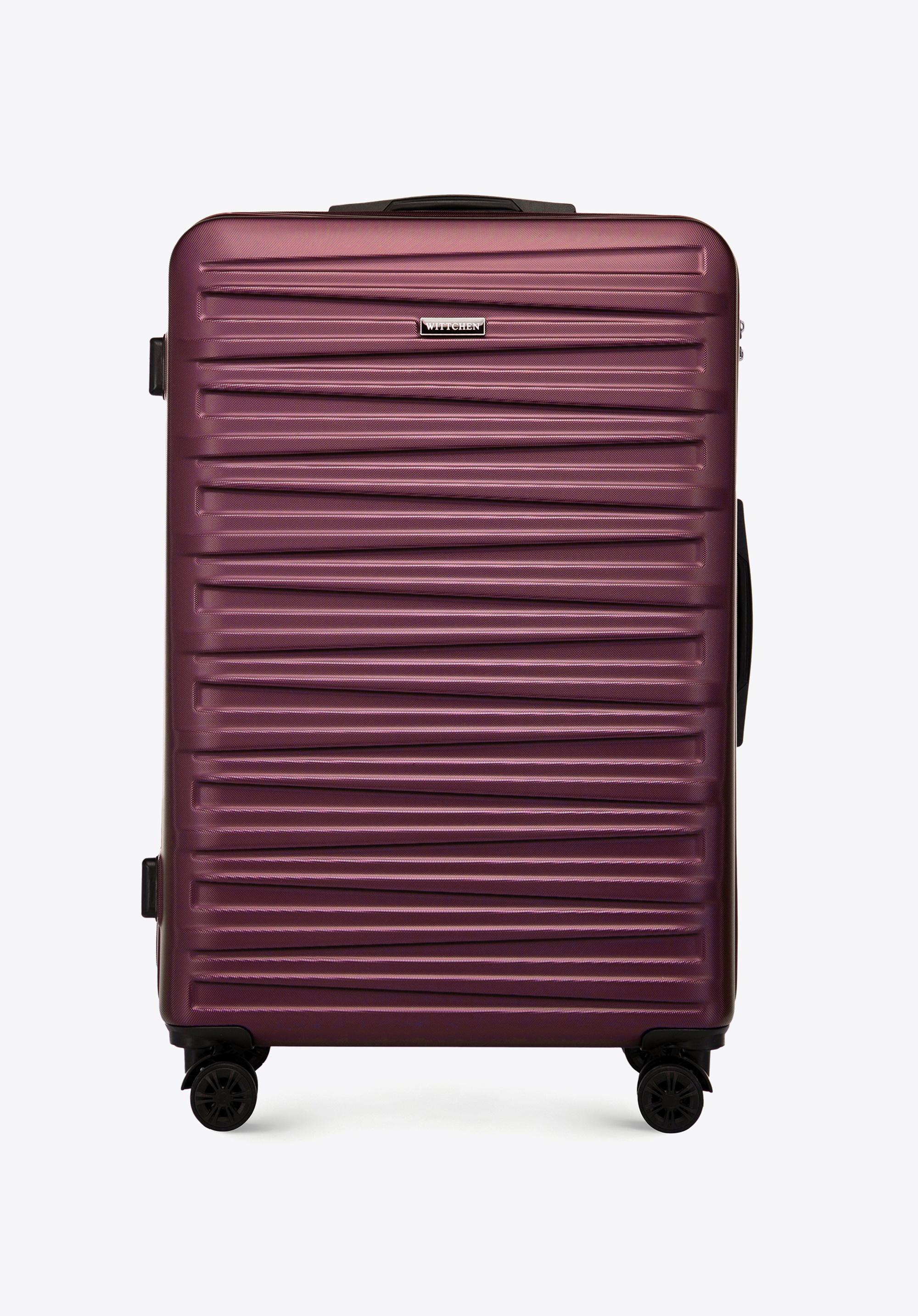 Duża walizka z ABS-u w poziome tłoczenie, bordowy, 56-3A-003-30, Zdjęcie 1