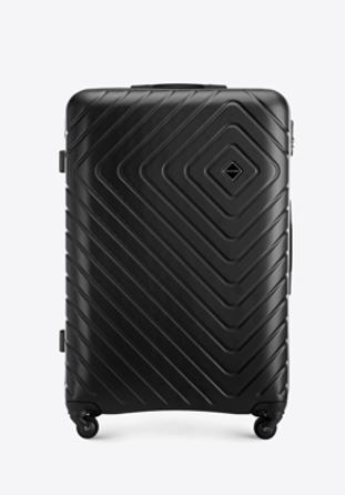 Duża walizka z ABS-u z geometrycznym tłoczeniem, czarny, 56-3A-753-11, Zdjęcie 1