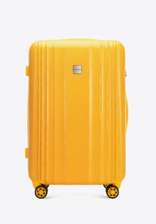 Duża walizka z polikarbonu tłoczona plaster miodu, żółty, 56-3P-303-50, Zdjęcie 1